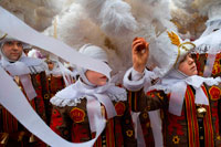 Binche festival carnival in Belgium Brussels. Belgium, carnaval of Binche. UNESCO World Heritage Parade Festival. Belgium, Walloon Municipality, province of Hainaut, village of Binche. The carnival of Binche is an event that takes place each year in the Belgian town of Binche during the Sunday, Monday, and Tuesday preceding Ash Wednesday. The carnival is the best known of several that take place in Belgium at the same time and has been proclaimed as a Masterpiece of the Oral and Intangible Heritage of Humanity listed by UNESCO. Its history dates back to approximately the 14th century.